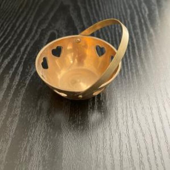 Tiny Brass Basket With Hearts - Picture 3 of 5
